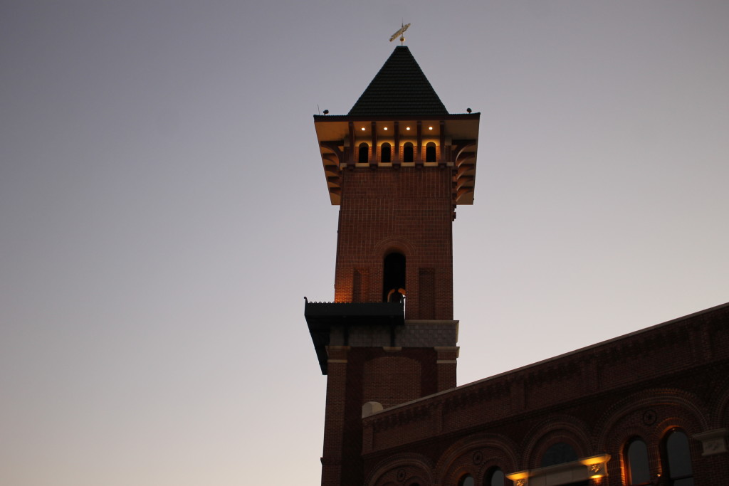 Can you spot the unsuccessful train robber in the window of the clock tower?
