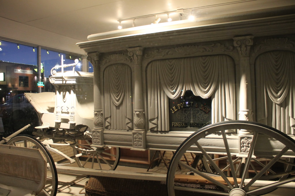 A hearse from the funeral home of the Faust family. I never noticed this was prominently displayed in the middle of the old Main Street.  