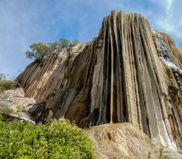 Looking up at the smaller petrified falls. 
