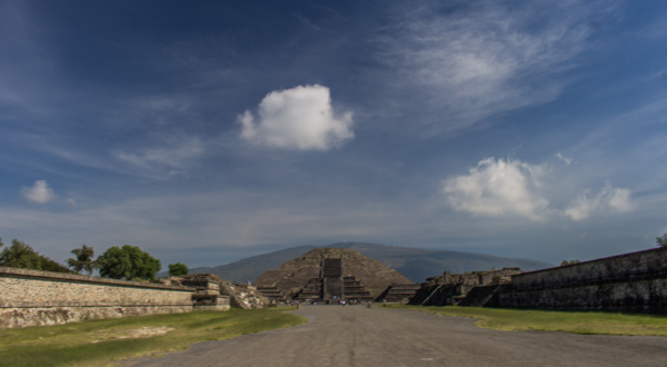 The Pyramid of the Moon from the center of the Avenue of the Dead. 