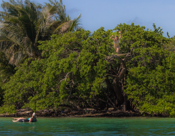 Jumping out of a high tree while my mom looks on!