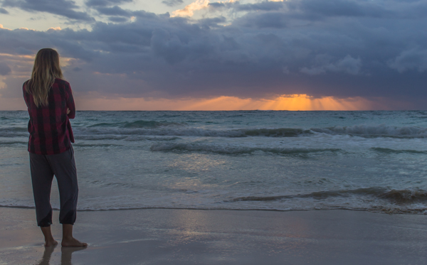 Watching the sunrise on the beach in front of our hotel this morning. We kept trying to get up early enough to watch one, and finally managed on our last day here!