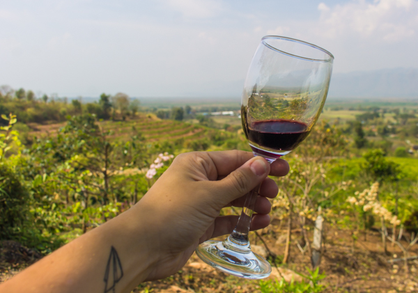 Tasting the wine at Red Mountain Estates Vineyards & Winery. 